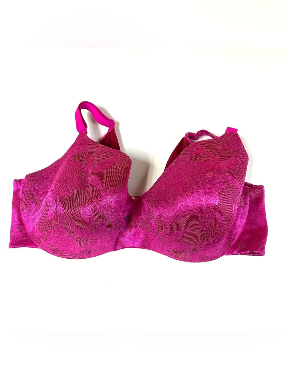 Cacique 42F 42DDD Lightly Lined Balconette Bra Solid Pink Floral Lace #3095